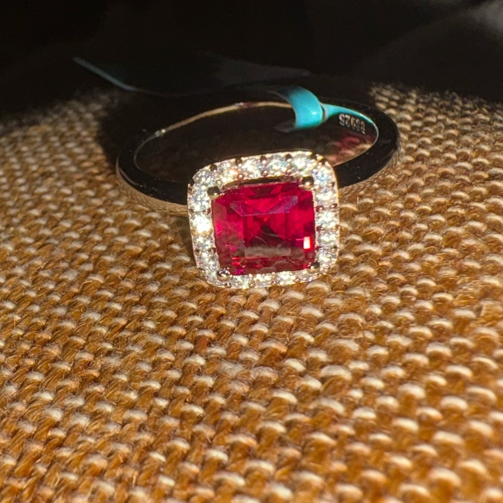 Solid Sterling Silver One Carat Ruby Corundum Halo Ring